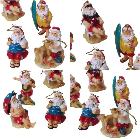 Bundle Lot of 6 Santa Claus Christmas Ornaments Beach Surfer Sandcastle Chill - Picture 2 of 11